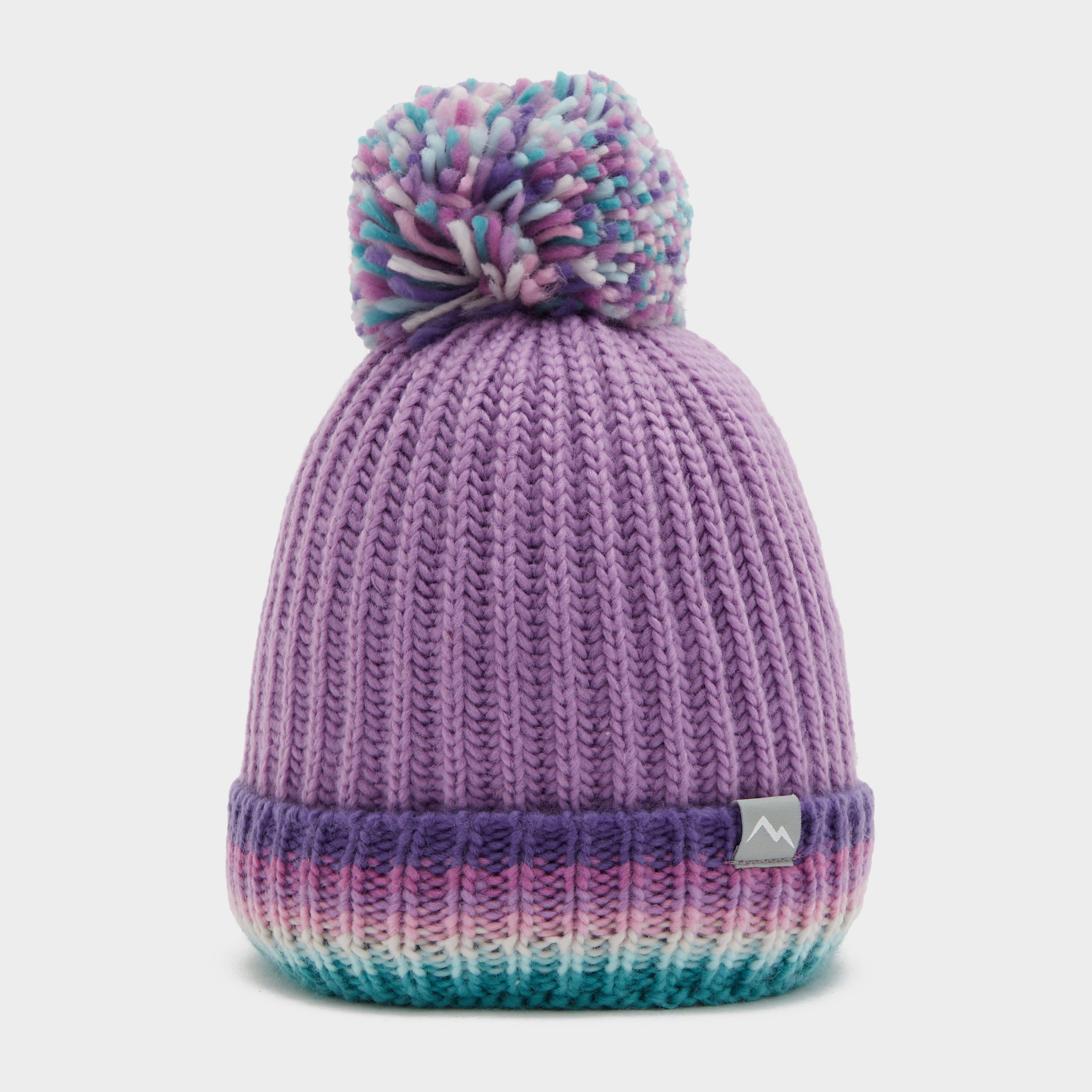 Kids’ Striped Bobble Beanie Hat – Purple One Size