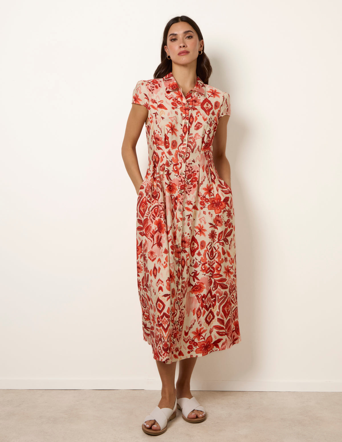 Watercolour Floral Printed Button Front Shirt Dress – ORANGE PATTERN