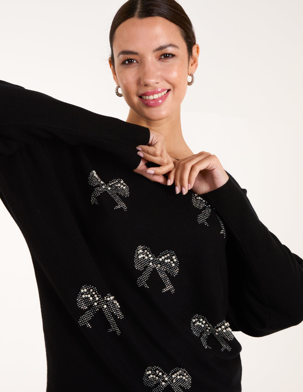 Embellished Bows Knitted Jumper – SM BLACK