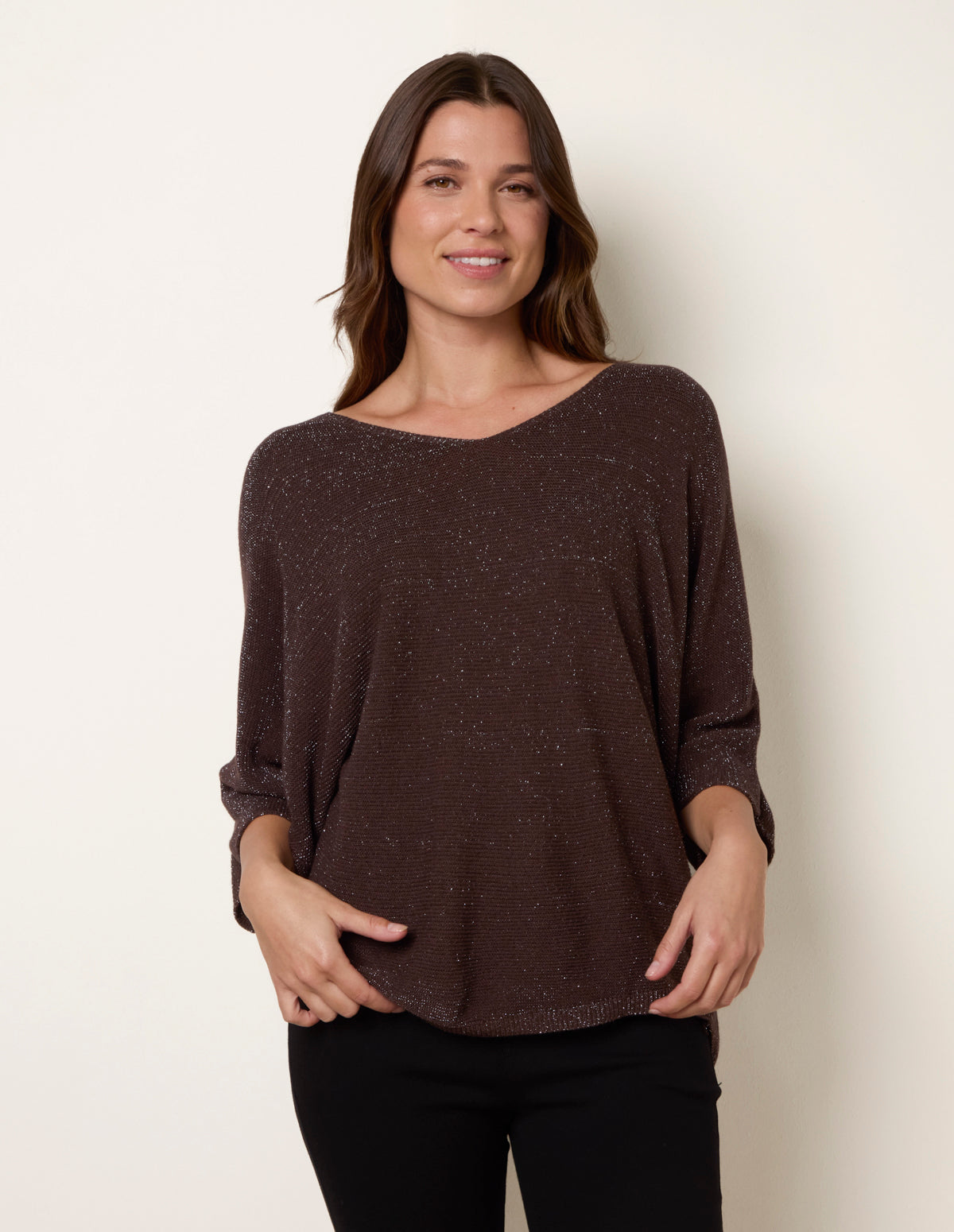 Metallic V Neck Knitted Ripple Jumper – ONE BROWN