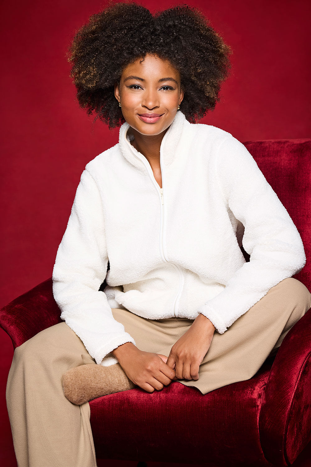 Bonmarche Ivory Zip Through Teddy Fleece Jacket, Size: