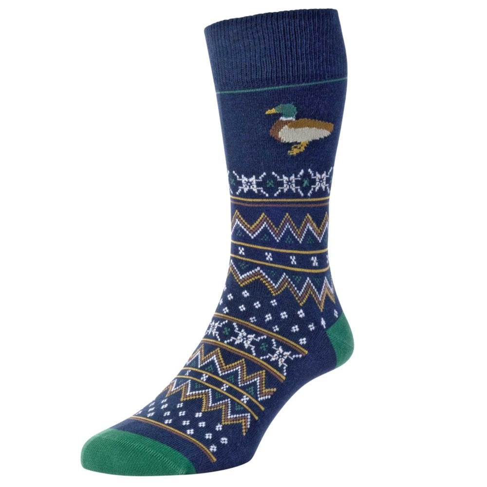 HJ Hall Duck & Pattern Navy Blue Cotton Rich Men's Socks