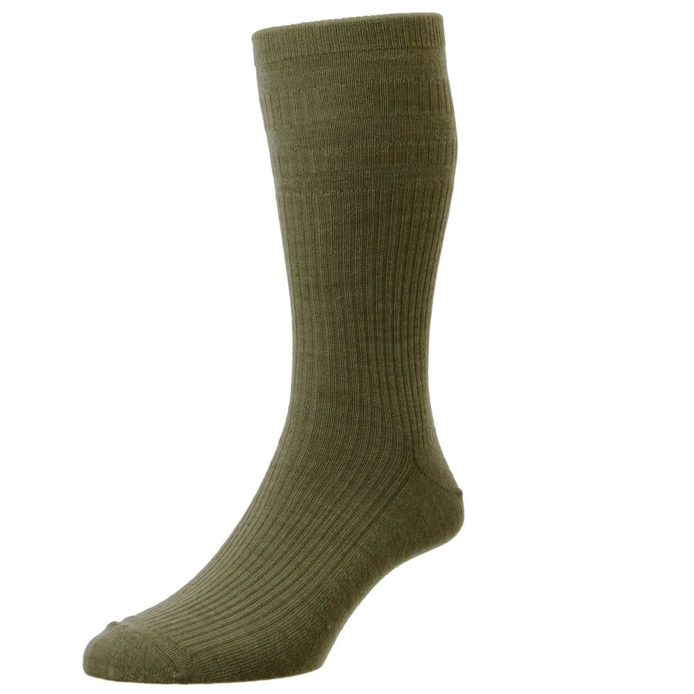 HJ Hall Plain Khaki Green Softop Men's Wool Socks – Sock Size: