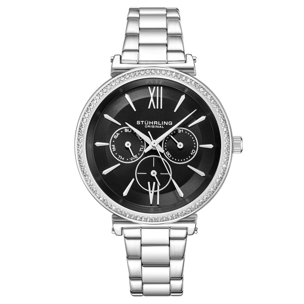 Stührling Original Aria Wrist Quartz Watch Mm Case With Stainless Steel Link Bracelet In Black