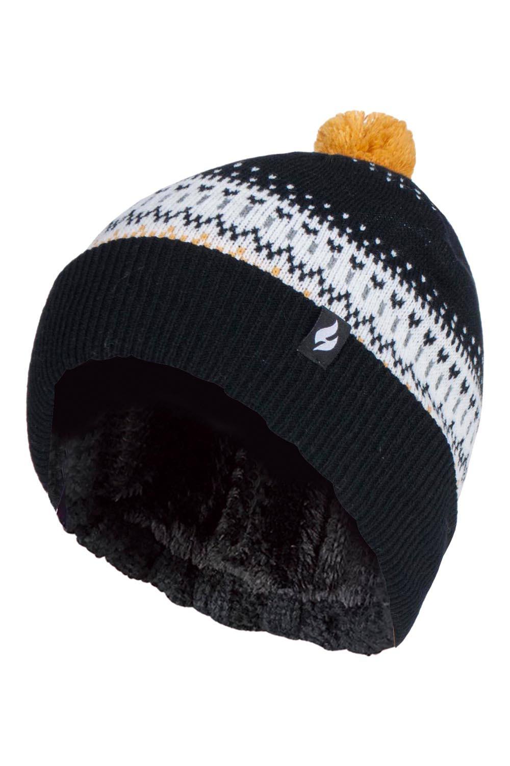 Heat Holders Knitted Beanie Bobble Hat With Small Pom Pom In Black