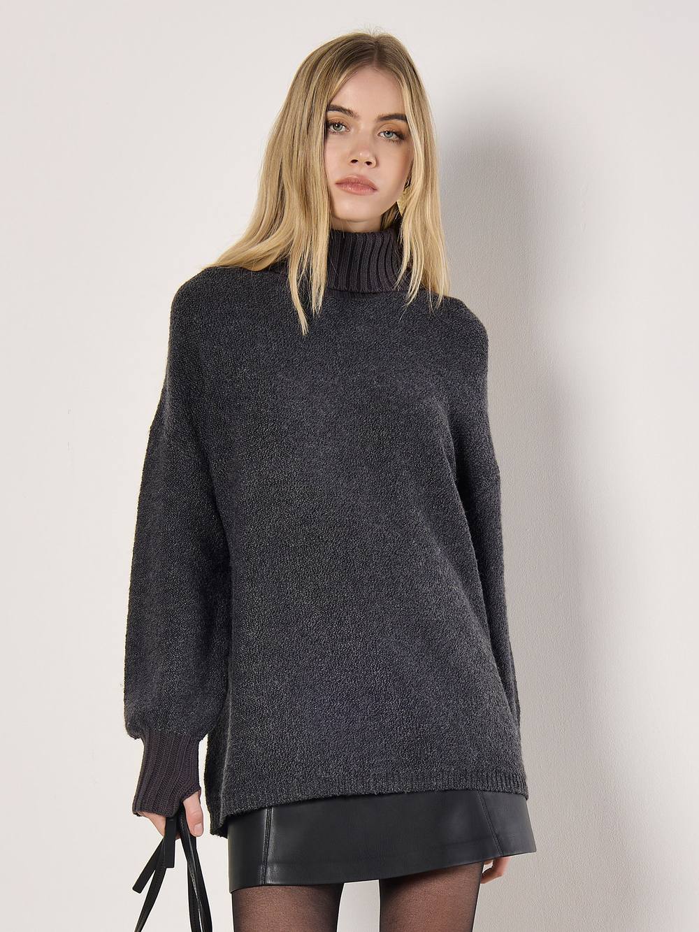 Apricot Oversized Boucle Tunic Jumper In Grey