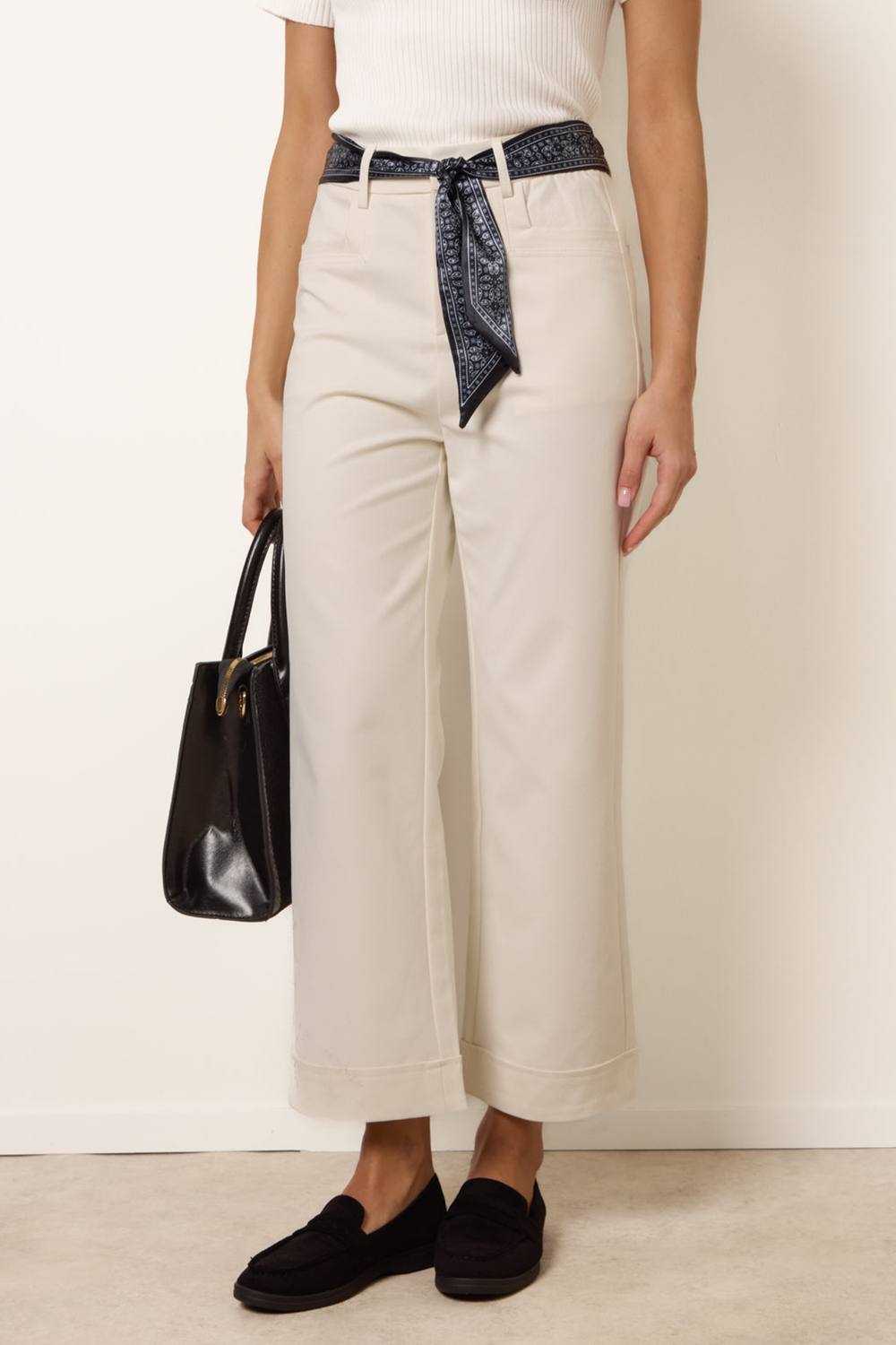 Blue Vanilla Off-White Scarf Belt Trousers In Off White