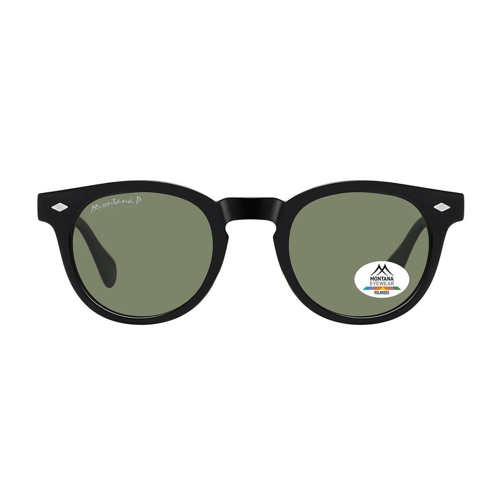 montana Unisex Round Shiny Black G- Green Polarized MP Sunglasses