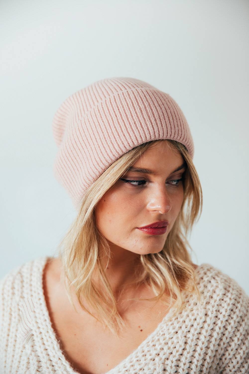 Svnx Ribbed Beanie Hat In Pink In Baby Pink