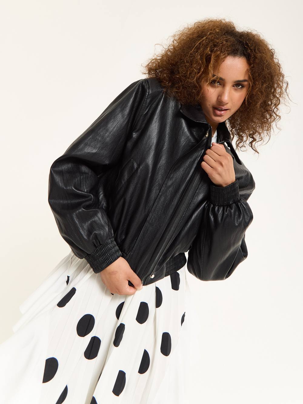 House Of Holland Black Faux Leather Bomber Jacket