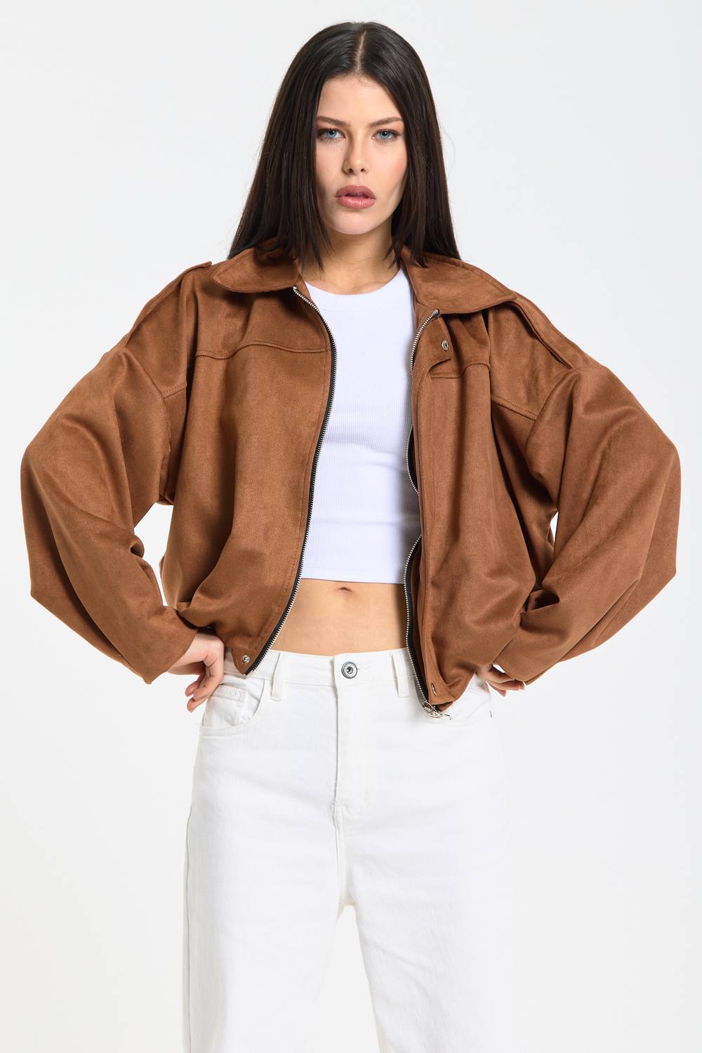 House Of Holland Camel Oversized Faux Suede Jacket