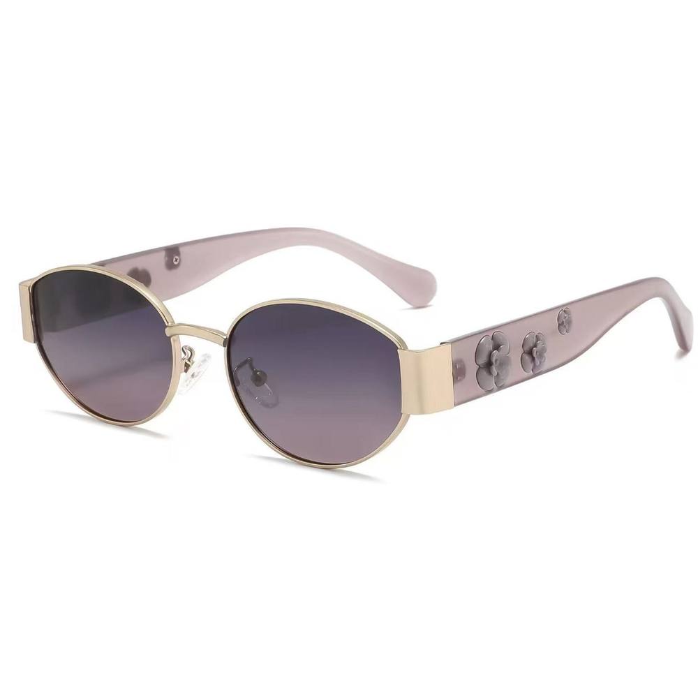 Peach Accessories Oval Sunglasses With Flowers Details In Dusty Pink