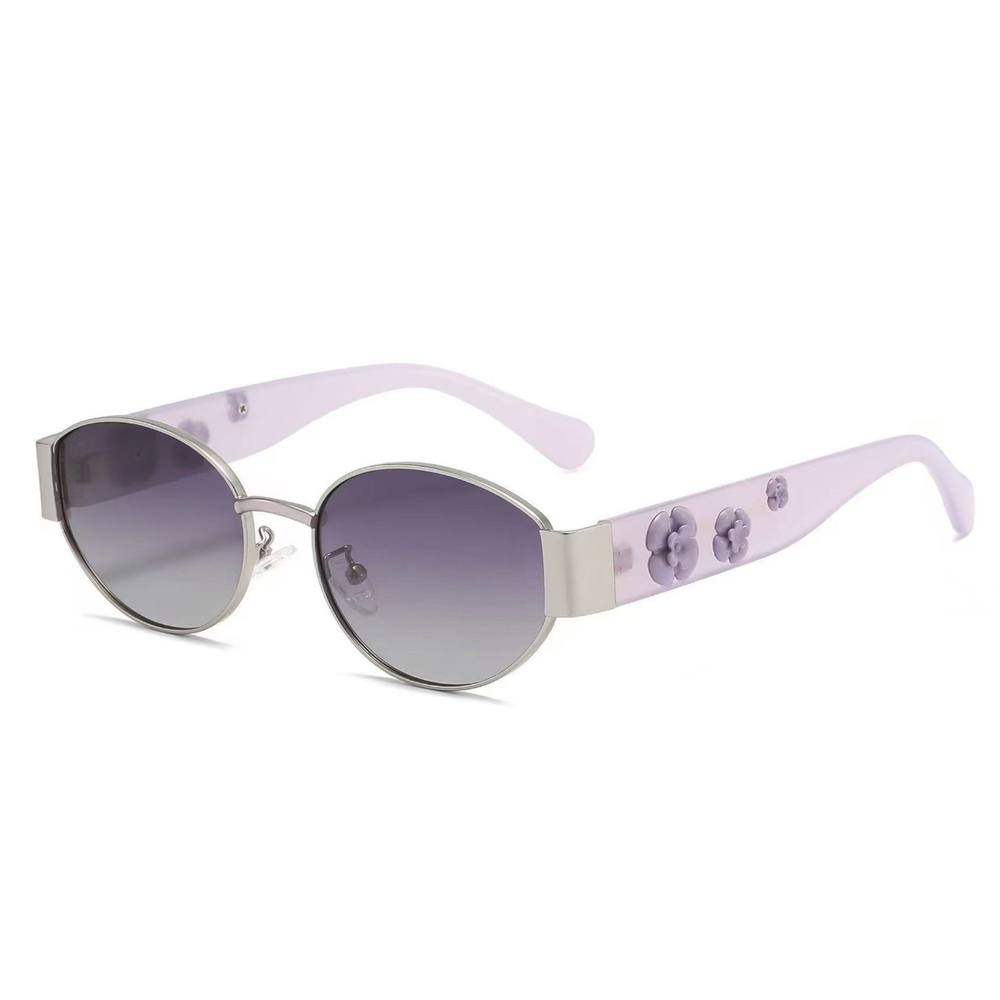 Peach Accessories Oval Sunglasses With Flowers Details In Lilac