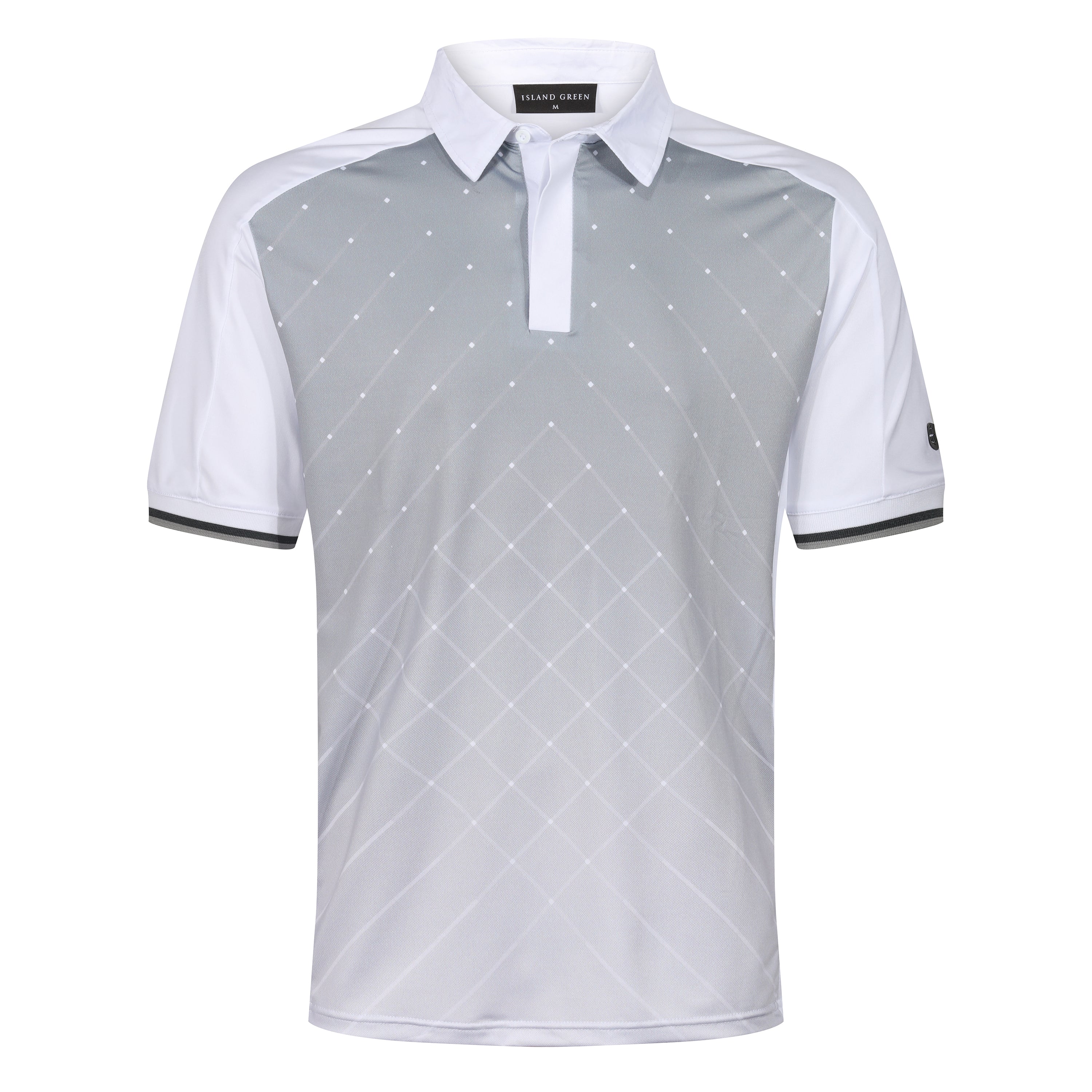 Island Green Geometric Print Golf Sport Polo Shirt – White