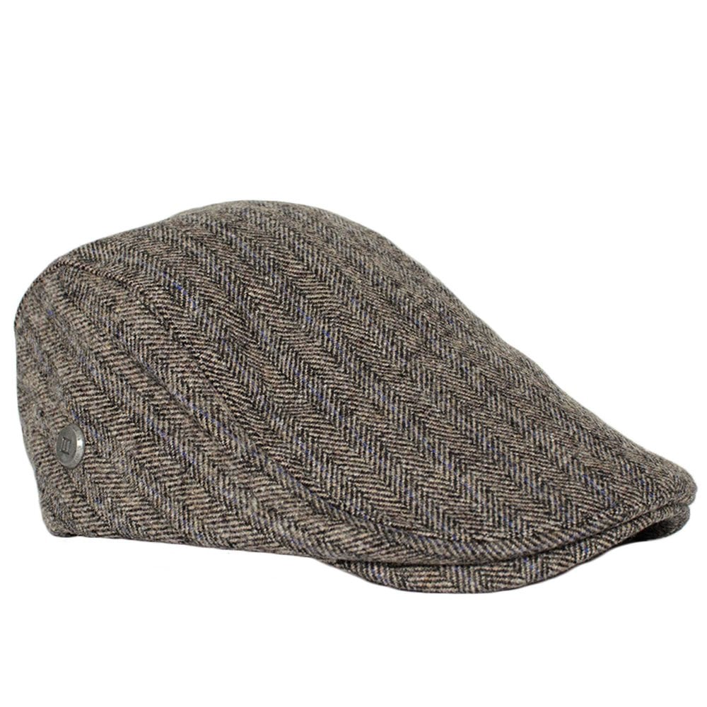 Tresanti Brown, Beige & Royal Blue Herringbone Checked Flat Cap – Size Large-Extra Large Size: Size: Large – X Large