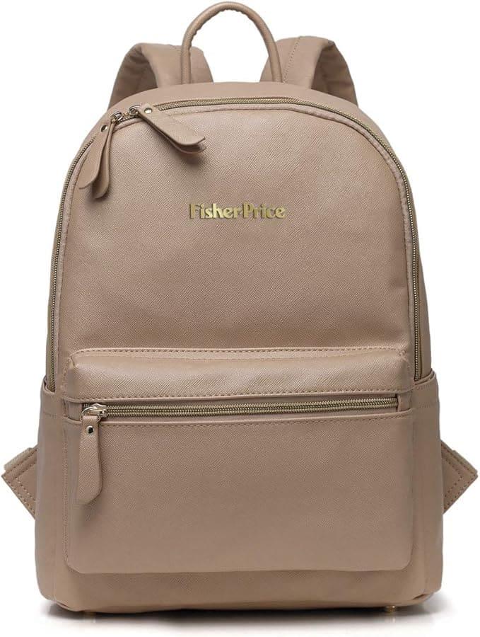 Fisher-Price Beige Faux Leather Baby Changing  Backpack with Accessories