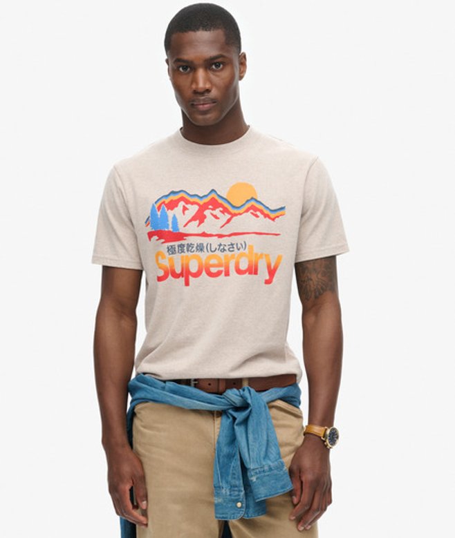 Superdry & Co Men’s Great Outdoors Graphic Crew Neck Shirt, Beige, Size: