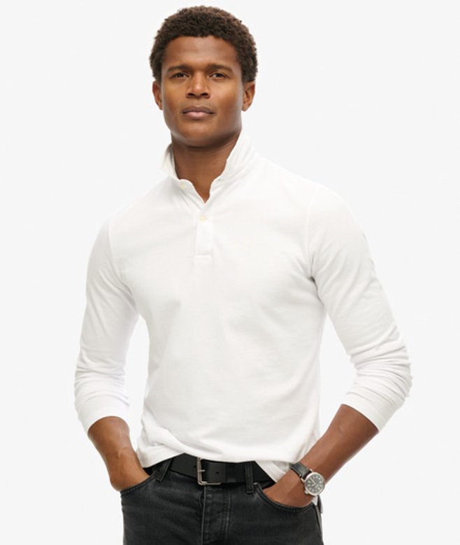 Superdry & Co Men’s Studios Long Sleeve Jersey Polo Shirt White Optic – Size: Xxl