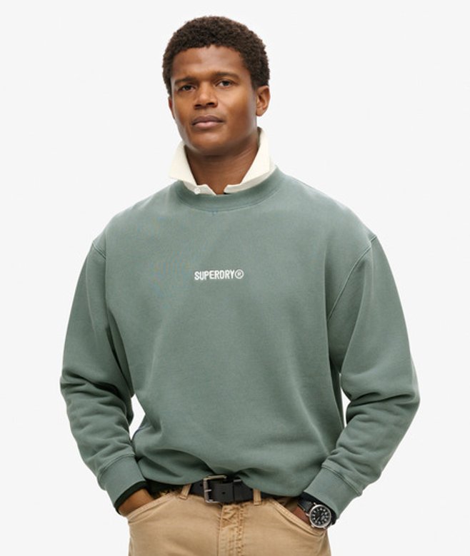 Superdry & Co Men’s Micro Logo Graphic Loose Crew Sweatshirt Blue Stormy Weather Blue – Size: