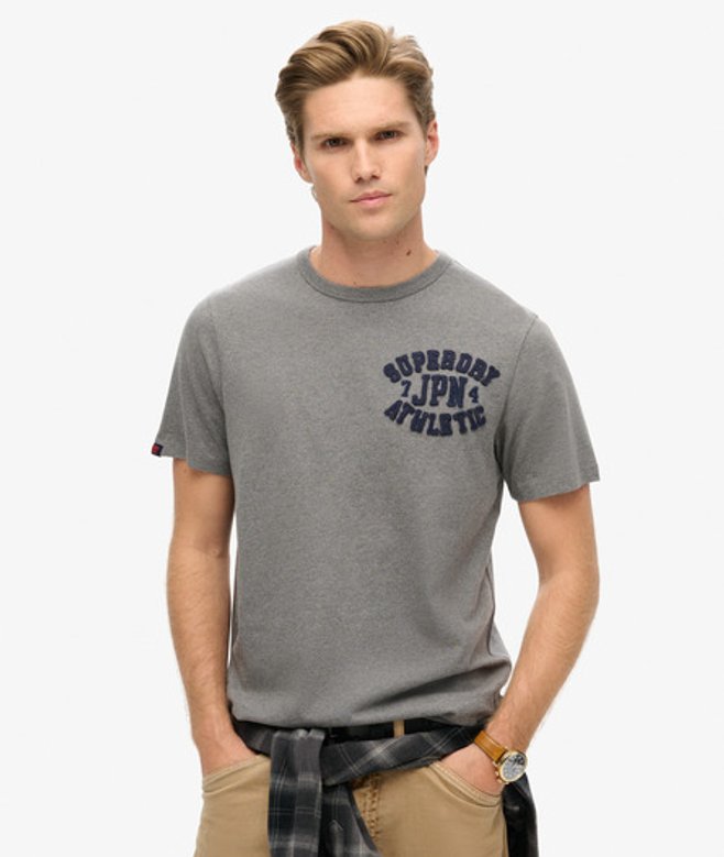 Superdry & Co Men’s Vintage Athletic Short Sleeve shirt Dark Grey Mid Grey Marl – Size: