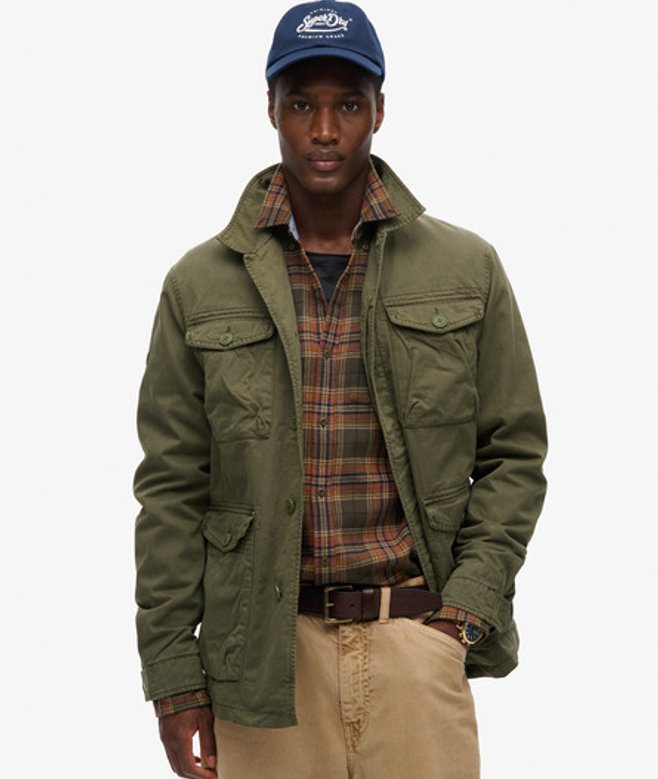 Superdry & Co Men’s Men’s Fully Lined Herringbone Military M Embroidered Weight Jacket, Green, Size: