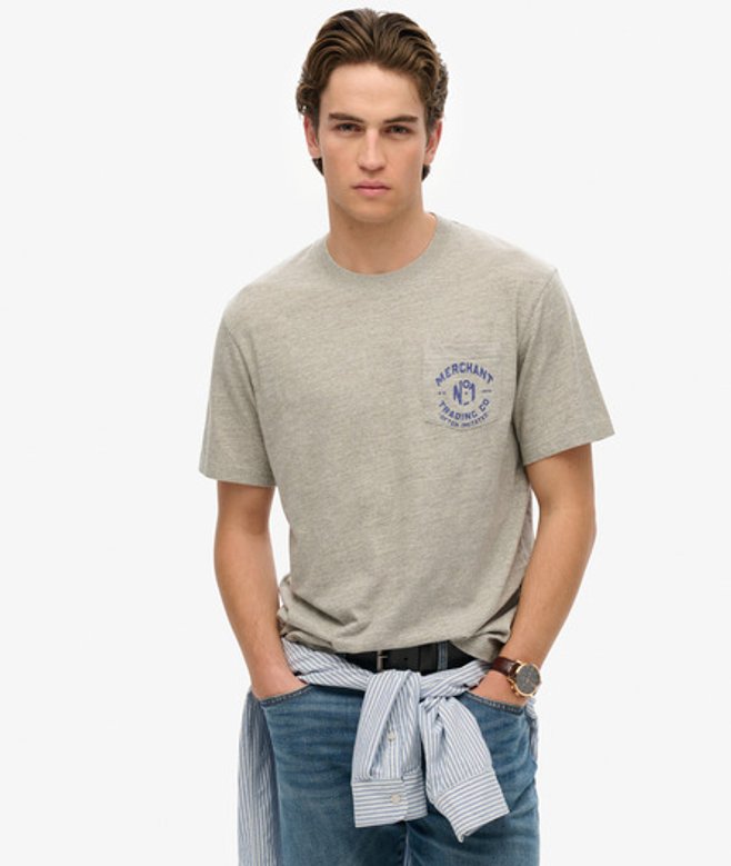 Superdry & Co Men’s The Merchant Store – Graphic shirt Grey Vintage Sweat Light Grey Marl – Size:
