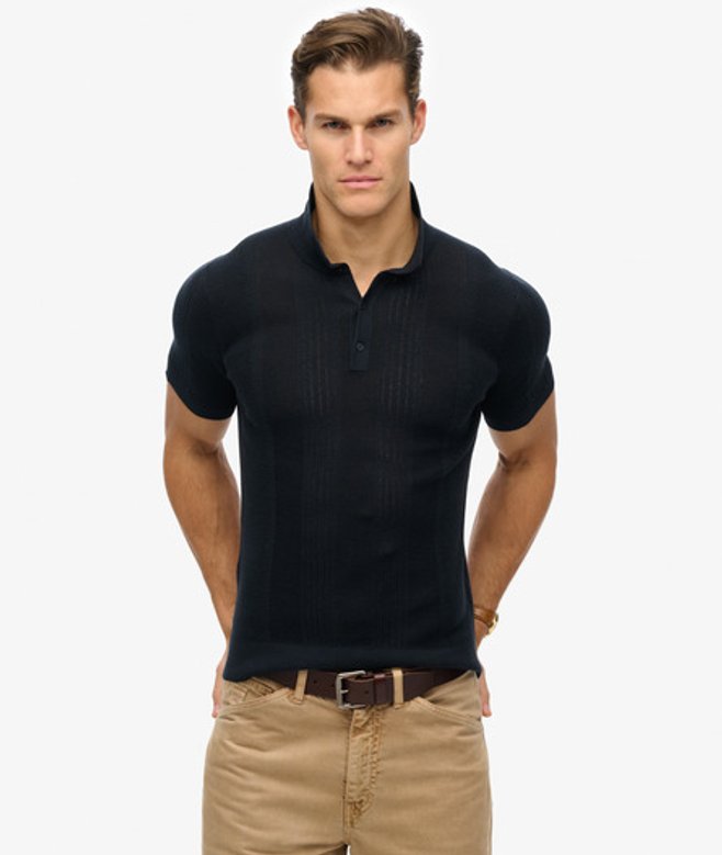 Superdry & Co Men’s Short Sleeve Knitted Polo Shirt Navy Eclipse Navy – Size: Xxl