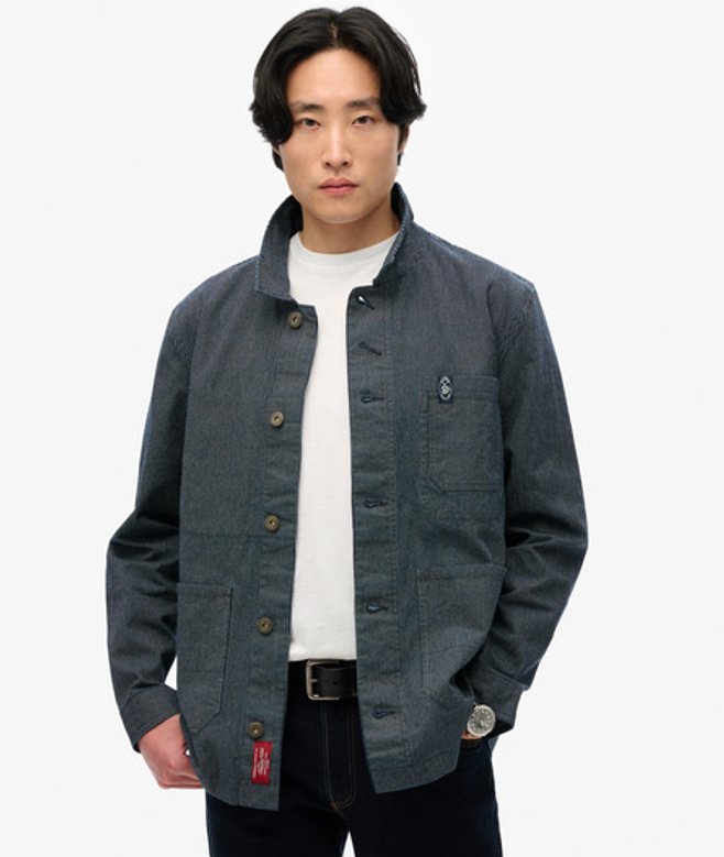 Superdry Men’s Cotton Striped The Merchant Store Worker Jacket, Blue, Size: