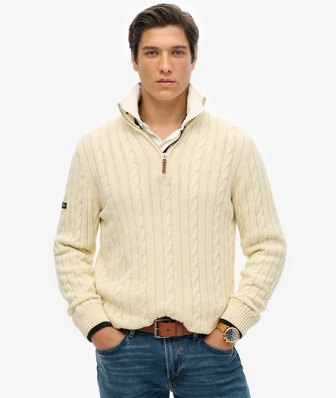 Superdry & Co Men’s Organic Cotton Classic Cable Half-zip Jumper Cream – Size: