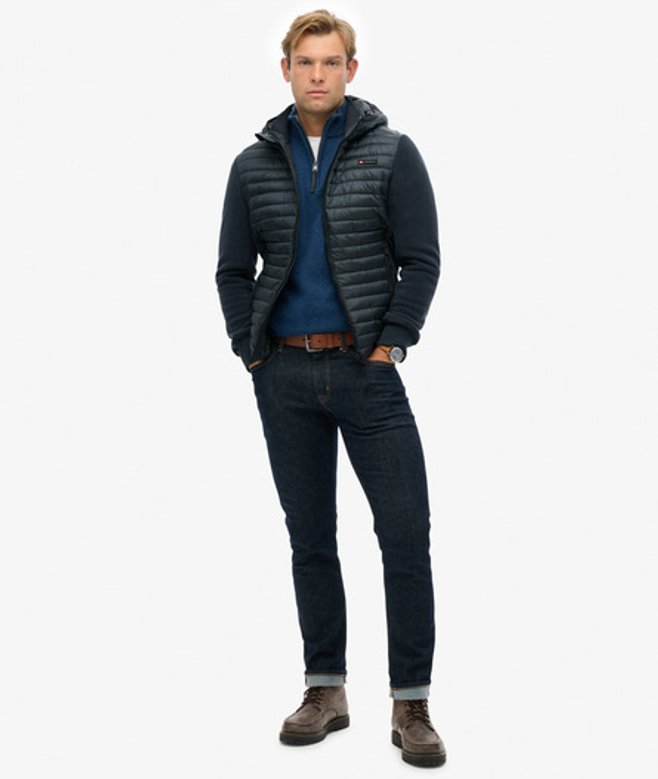 Superdry & Co Men’s Hooded Storm Fleece Hybrid Jacket Navy Eclipse Navy – Size: Xxl