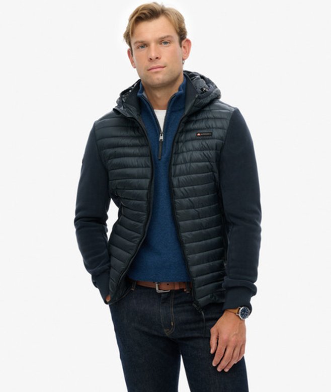 Superdry & Co Men’s Hooded Storm Fleece Hybrid Jacket Navy Eclipse Navy – Size: