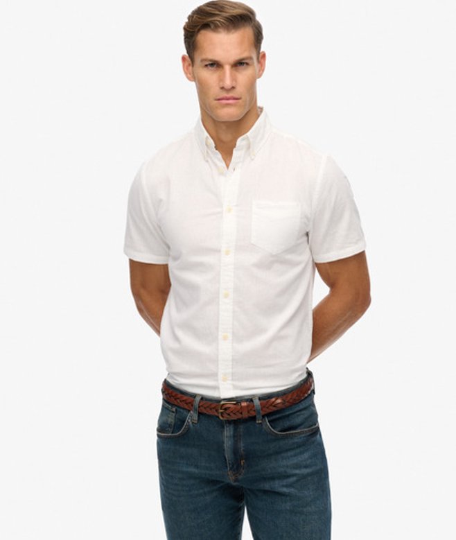 Superdry & Co Men’s City Cotton Linen Short Sleeve Shirt White Optic White – Size: