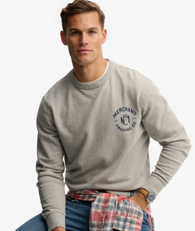 Superdry & Co Men’s The Merchant Store- Graphic Sweatshirt Grey Vintage Sweat Light Grey Marl – Size: