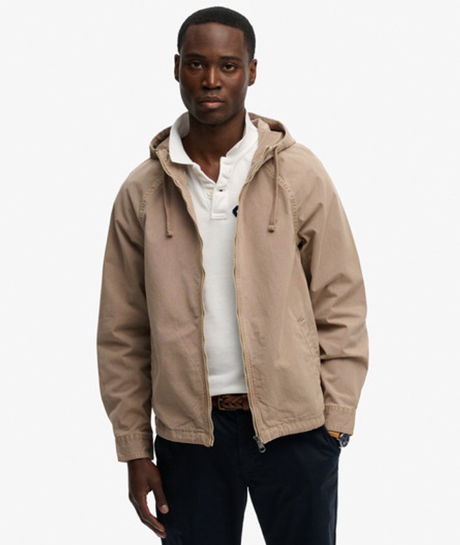 Superdry & Co Men’s Hooded Washed Twill Jacket Cream Washed Stone – Size:
