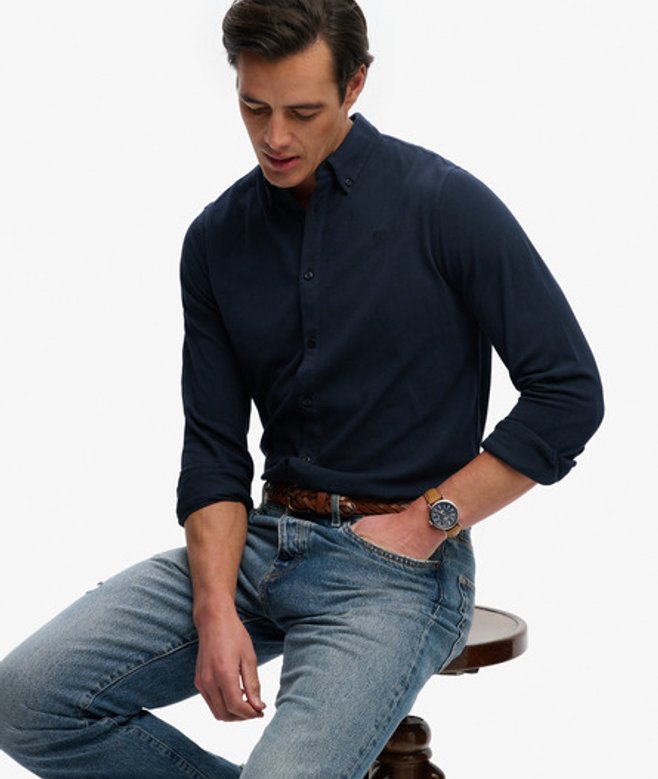 Superdry & Co Men’s Vintage Destroy Pique Long Sleeve Shirt Navy Super Dark Navy – Size: