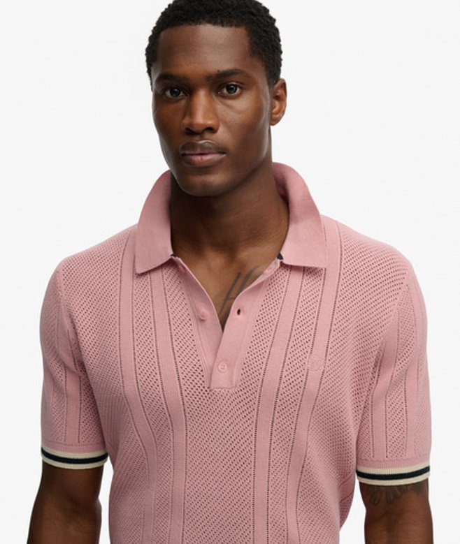 Superdry & Co Men’s Knitted Texture Short Sleeve Polo Shirt Pink Grey Pink – Size: Xxxl