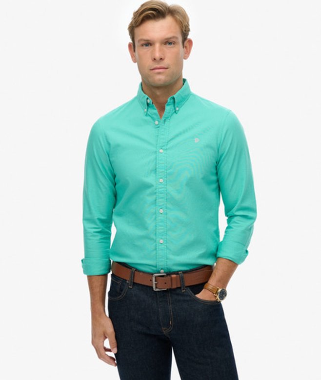 Superdry & Co Men’s Classic Oxford Long Sleeve Shirt Green Skate Mint – Size: