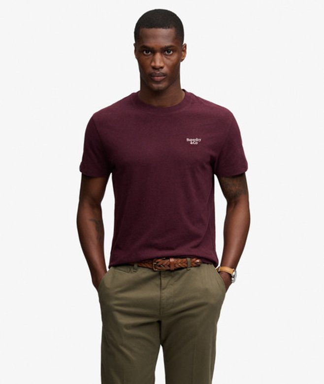 Superdry & Co Men’s Essential Serif Logo Embroidered shirt Red Tawny Port Marlcream – Size: