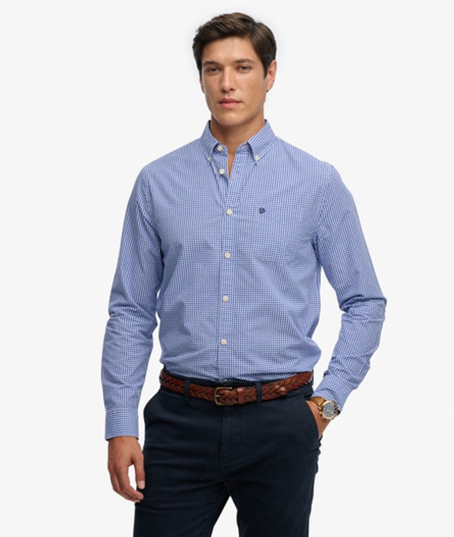 Superdry & Co Men’s Preppy Poplin Long Sleeve Shirt Navy Montauk Navy Gingham – Size: