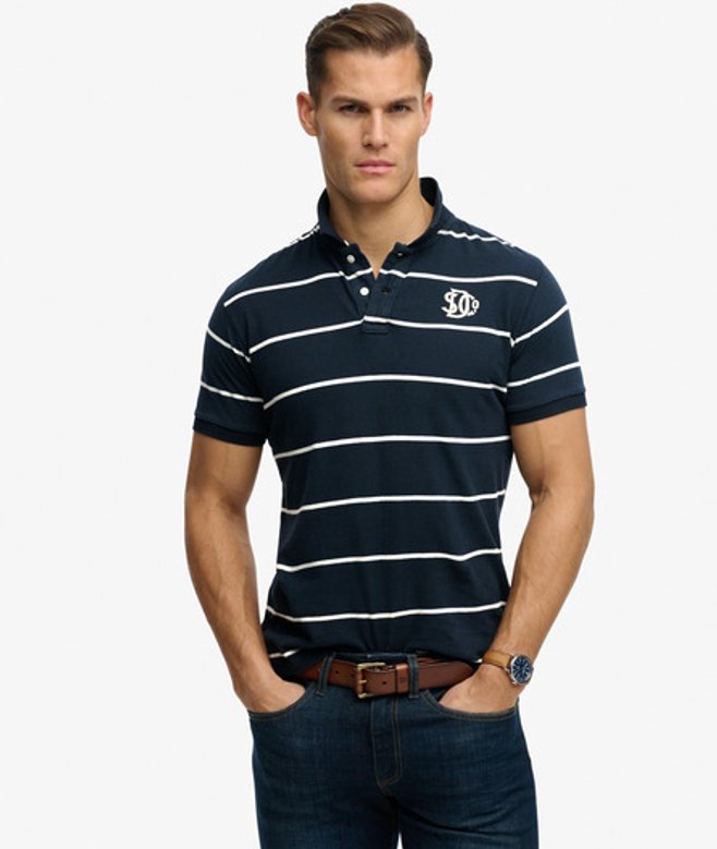 Superdry & Co Men’s Vintage Stripe Jersey Polo Shirt Navy Navy Stripe – Size: