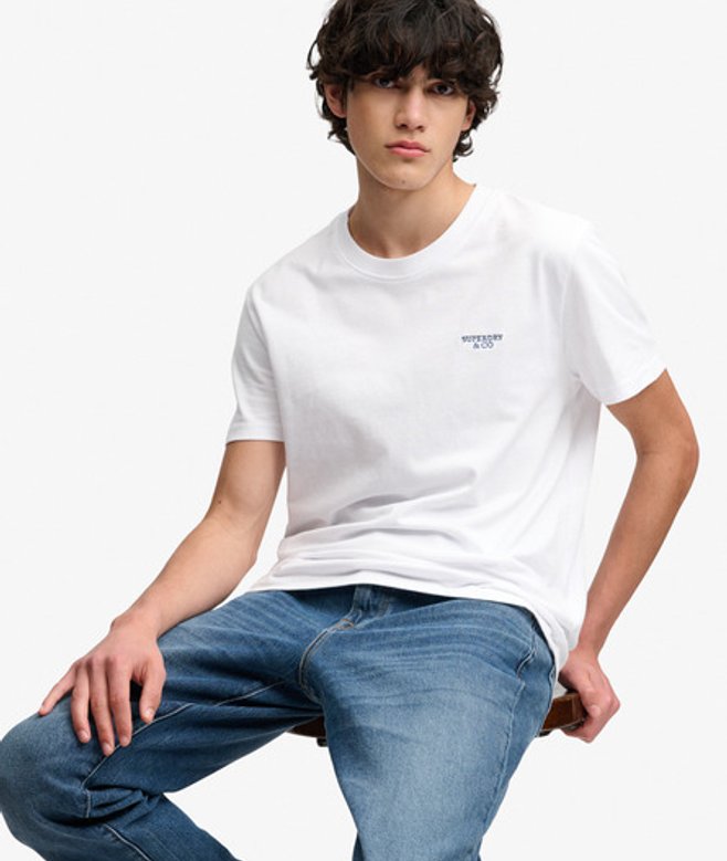Superdry & Co Men’s Essential Stacked Logo Embroidered shirt White Opticnavy – Size:
