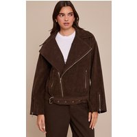 Dark Chocolate Faux Suede Oversized Biker Jacket