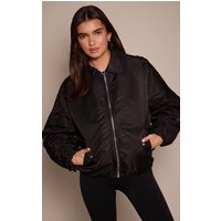 Black Oversized Cocoon Sleeve Bomber Jacket