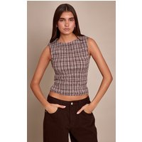 Brown Check Shirred Vest