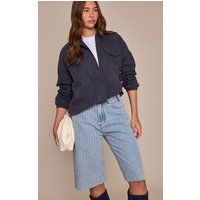 Light Blue Pinstripe Long Line Denim Shorts