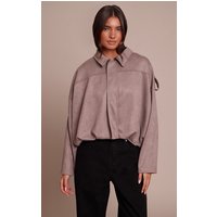 Taupe Zip Through Faux Suede Bomber Jacket