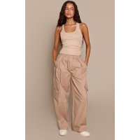 Stone Cotton Cargo Pocket Detail Trousers