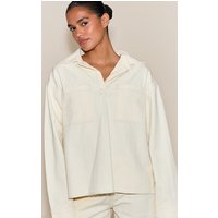 White Boucle Denim Oversized Shirt