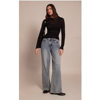 Vintage Wash Asymmetric Waistband Wide Leg Jeans