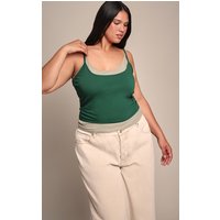 Plus Dark Green Overlay Detail Strappy Vest Top